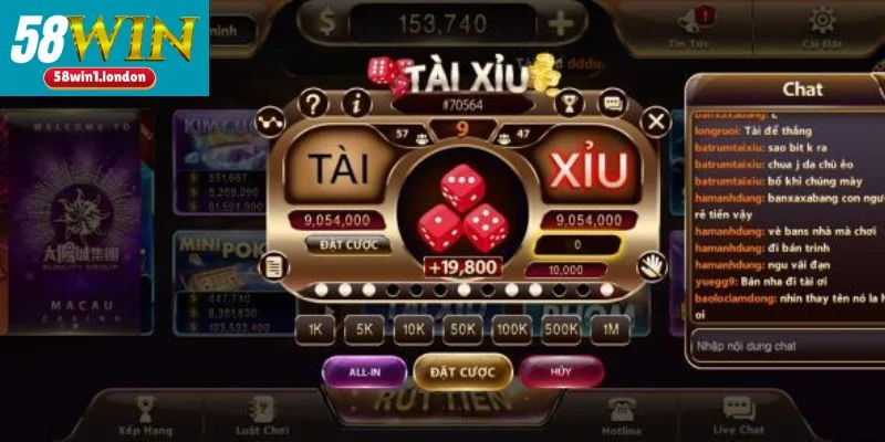 Chơi tài xỉu 58WIN có tỷ lệ thắng cực cao.