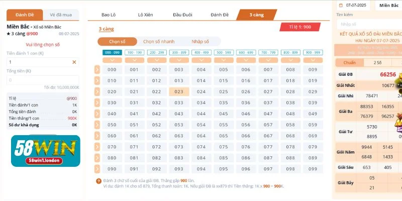 Cập nhật tỷ lệ ăn 3 càng lộ đỉnh nhất tại 58WIN. 