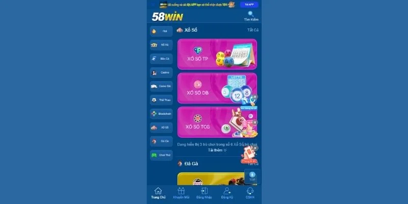 Thông tin sảnh game xổ số DB 58WIN mới nhất